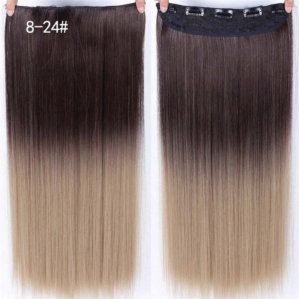 2" Длинные прямые женские волосы на 5 клипсах для наращивания, синтетические волосы Haistyle, жаростойкие белые, красные, фиолетовые, серые головные уборы - Цвет: 8-24