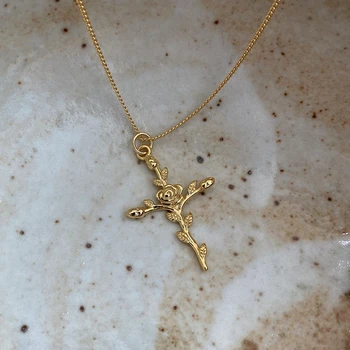 

Silvology Cross Rose Flower Necklace for Women 925 Sterling Silver Elegant Creative Faith Pendant Necklace Romantic Jewelry Gift