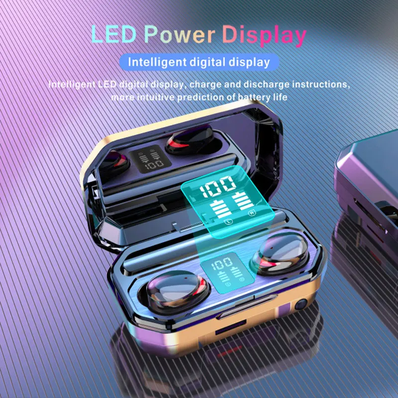 TWS Bluetooth Earphones 5.0 Charging Box 2200mAh Wireless Headphone 9D Stereo Sports Waterproof Earbuds Headsets With Microphone