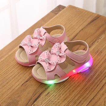 

Princess Shoes For Girls Kid LED Shoes Sandals Baby Fashion Girls Shoes 2019 Summer Sandals Sweet Bowknot Light-up Shining Shoes