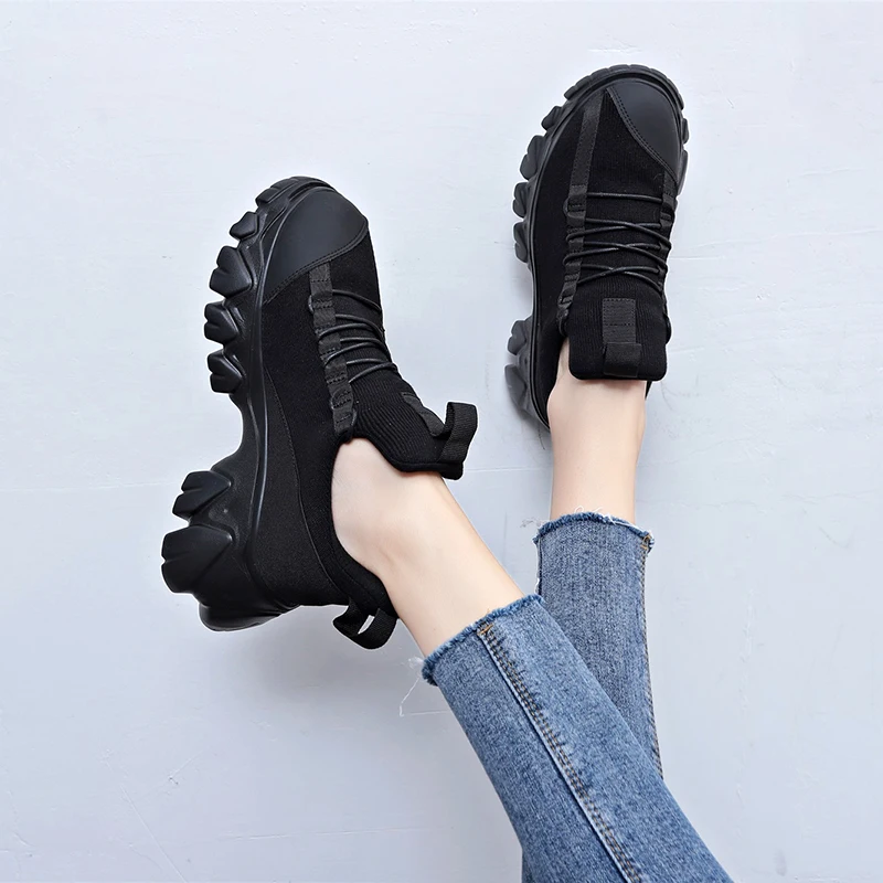 

Black Comfortable Platform Shoes Woman Sneakers Ladies Trainers 2019 New Autumn Fashion Women Casual Shoes chaussure femme