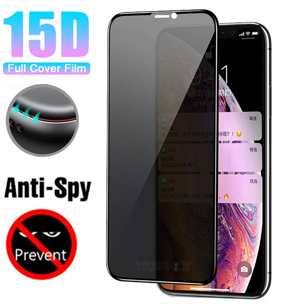 

15D Curved Edge To Edge Full Cover Privacy Screen Protector for IPhone X XR XS 11 Pro Max Anti Spy Glare Peep 3D Tempered Glass