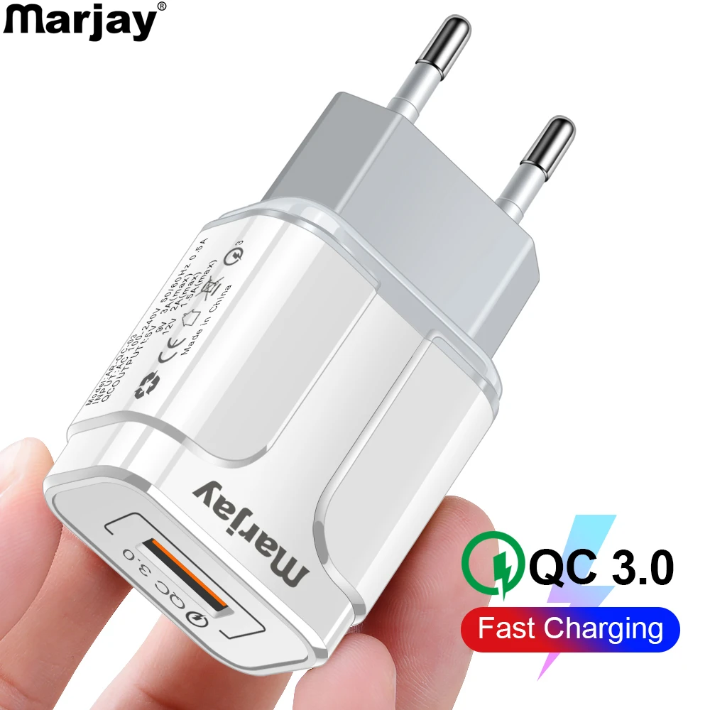 Marjay Quick Charge 3.0 USB Charger 18W QC 3.0 4.0 EU US Fast Travel Wall Mobile Phone Charger For iphone Samsung Xiaomi Huawei 65w charger usb c