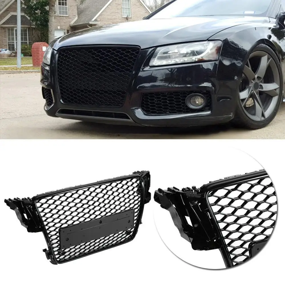 Для RS5 стиль автомобиля Передняя Спортивная Шестигранная сетка сотовый капот бампера гриль глянцевый черный для Audi A5/S5 B8 2008-2012 с логотипом Горячий