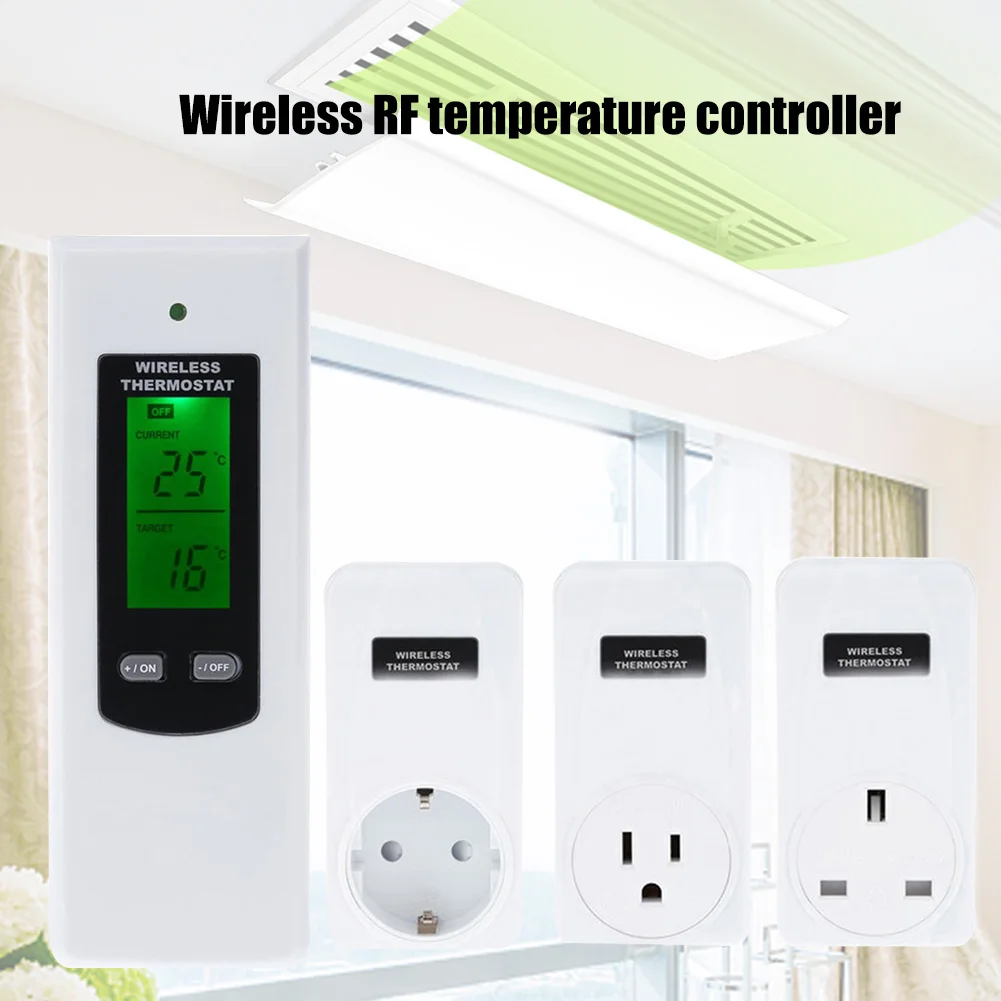 

Wireless Thermostat RF Plug Digital Infrared Heating Temperature Sensor Controller LKS99