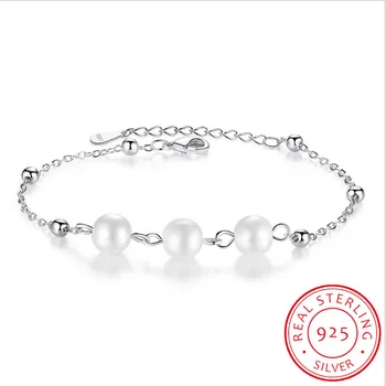 

925 Sterling Silver Charm Bracelet for Women Silver Beads Chain with Pearl Adjustable Bracelet Fine Jewelry Friendship Gift