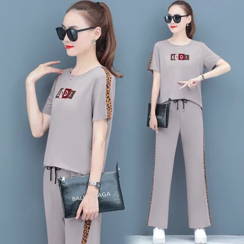 

Casual Two Piece Set Loose Short Sleeve Trousers Fashion 2 Piece Sets Womens Outfits Plus Size Clothes Gray Black Red Pink