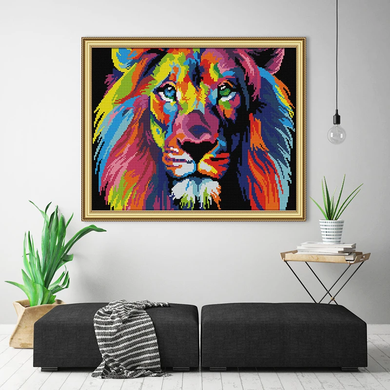 Needlework,Embroidery,DIY Handwork Painting,Cross stitch kits,11ct 14ct Home Decor Cross-stitch,Rainbow lion Embroidery Sets