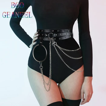 

Whoelsale Promotion Waist Belt Sexy Garters Leather Harness For Women Suspenders Straps Metal Chain Belts Waistband Boogeaneel