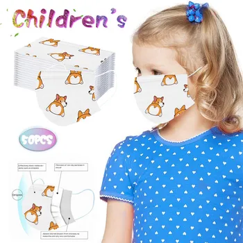 

50 Pcs Kids Disposable Face Mask Cute Dog Print Non-Woven 3 Layer Face Masks For Germ Protection Child Mascarillas Flag Bandana