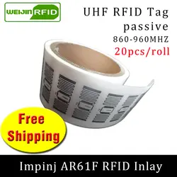 UHF стикер RFID тег impinmonsar6 AR61F влажная инкрустация 915 м 860-960 МГц EPC 6C 20 шт Бесплатная доставка самоклеющаяся Пассивная RFID этикетка