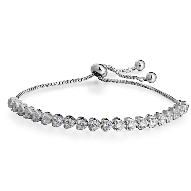 Очаровательные регулируемые браслеты в форме сердца для женщин, кубический цирконий AAA, серебряный цветной браслет, женские свадебные ювелирные изделия, подарок на день Святого Валентина