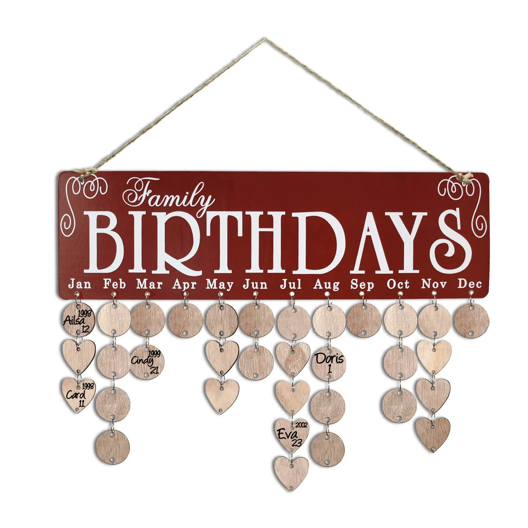 

Chritsmas Special Gift Wooden Family Birthday Reminder Calendar Board DIY Anniversary Tracker Tags for Home Wall Decorations