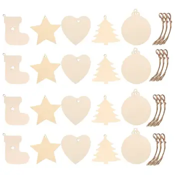 

50pcs Wooden Christmas Ornaments Unfinished Wood Slices Hanging Ornaments