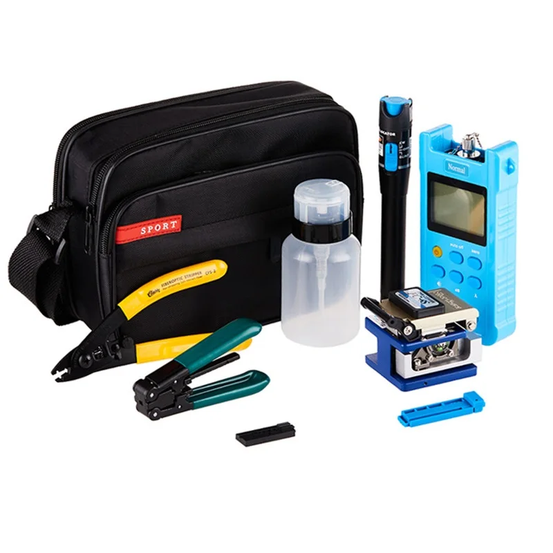 Fiber Optic FTTH Tool Kit with FC-6S Fiber Cleaver Optical Power Meter 1mW Visual Fault Locator Wire stripper