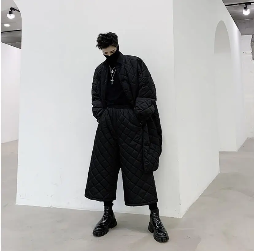 M-XL! Зимние sb темные мужские свободные клетчатые прямые повседневные брюки плюс хлопковые широкие брюки четверть брюки хлопок брюки прилива