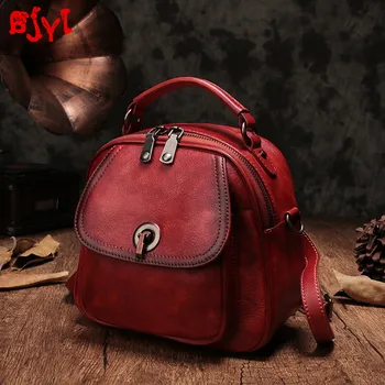 

New Genuine Leather Women's Backpacks Soft Leather Vintage Small Backpack Female Shoulder Diagonal Bag Ladies Small School Bags