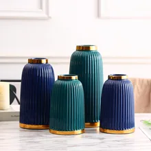 1pc Green Blue Ceramic Vase Origami Design Flower Vase with Golden Ring Home Decoration Green Leaf Filler Container