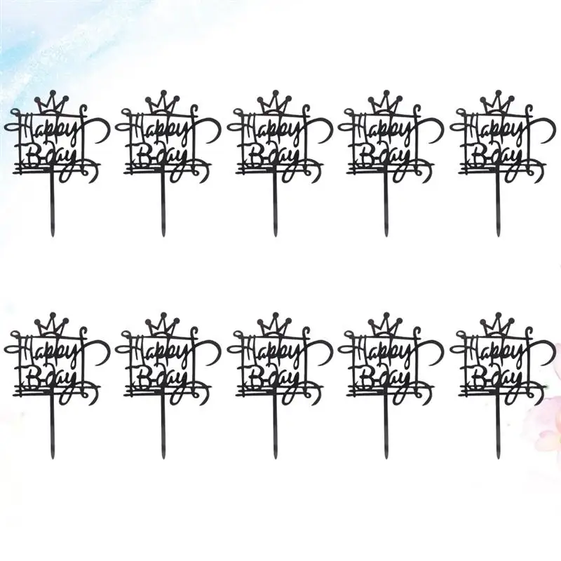 10pcs Creative Happy Birthday Cake Topper Acrylic Cake Topper Picks for Birthday Party(Black) Decorations
