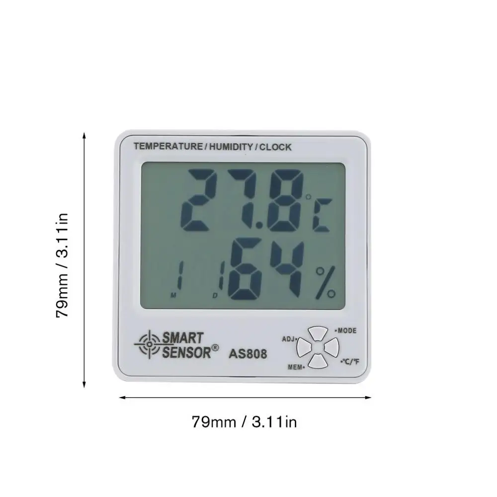 Умный датчик AS808 цифровой измеритель температуры влажности измерительный гигрометр термометр измеритель влажности тестер воздуха с часами календарь