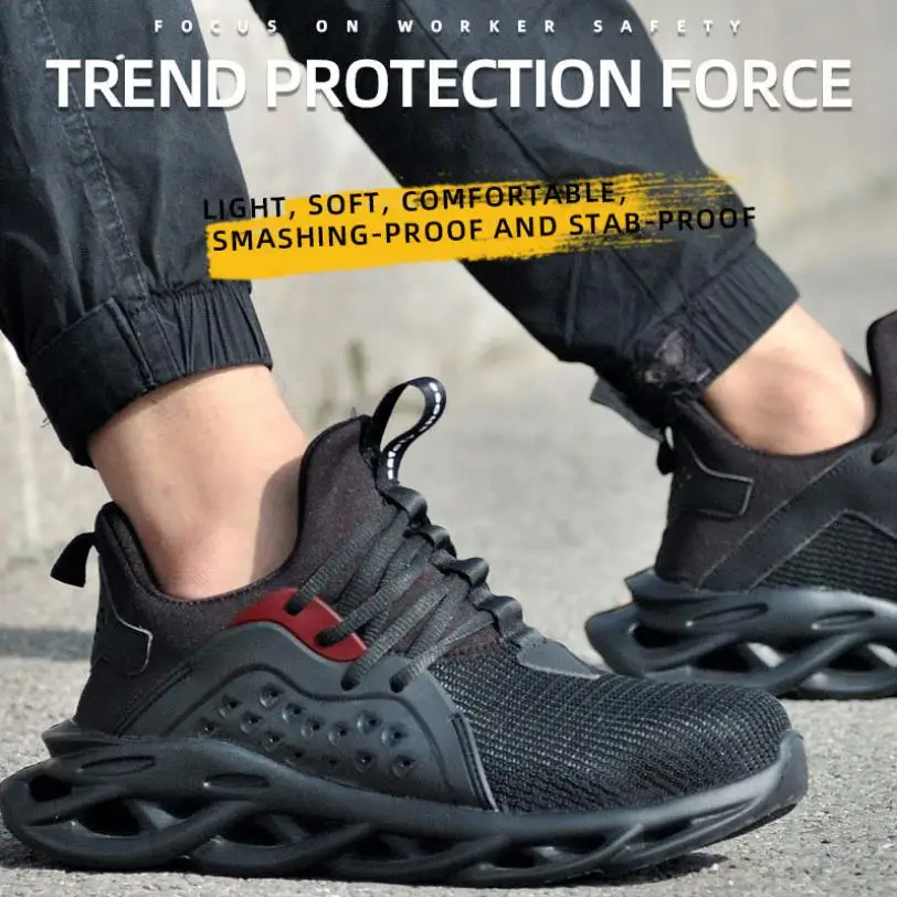 Мужская Уличная обувь из дышащей сетки со стальным носком, защищающая от разбивания, Мужская Удобная рабочая обувь, светильник с защитой от проколов, защитная обувь