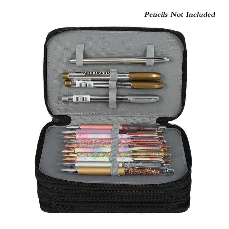 Pure Square Sketch Color Lead School Pencil Case Large Zipper Pen Bag Four Multi Layers Boy Girls Set Box Stationery Pouch