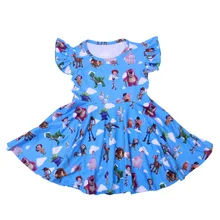 Голубое платье-пачка с рукавами-крылышками для маленьких девочек; вечерние платья с рисунком животных из мультфильмов; Высококачественная детская одежда из молочного шелка;