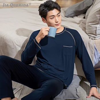 

Pijama Man Set Royal Blue Round Neck Solid Modal Pajamas Soft Comfort Skin Friendly Mens Pajama Set Plus Size Xxxl Sporty Pj Set
