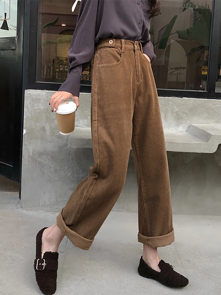 

Corduroy children autumn winter 2020 new Korean high waisted slim loose retro wide leg straight pants