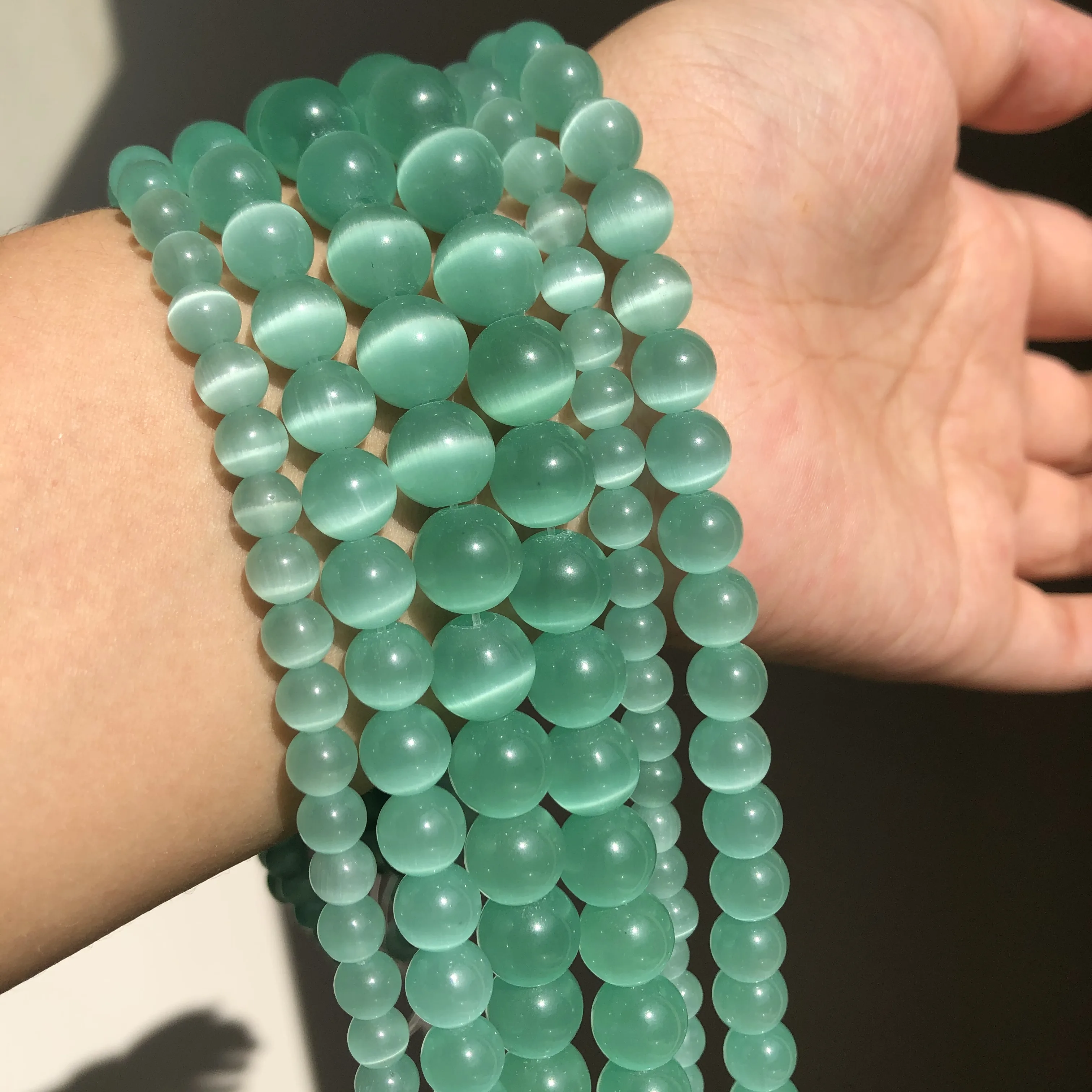 Mint Green Cat Eye Beads Natural Moonstone Opal Round Loose