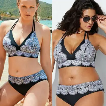 

New Women Plus Size 2 Piece Set Print Swimwear Push-up Padded Bathing Suit XL-5XL Hot