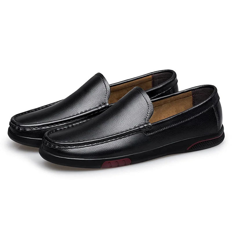 

Genuine Leather Men's Casual Peas Shoes Brand Mens Loafers Breathable Slip on Black Driving Flats Shoes Size 36-46 for Men %8552