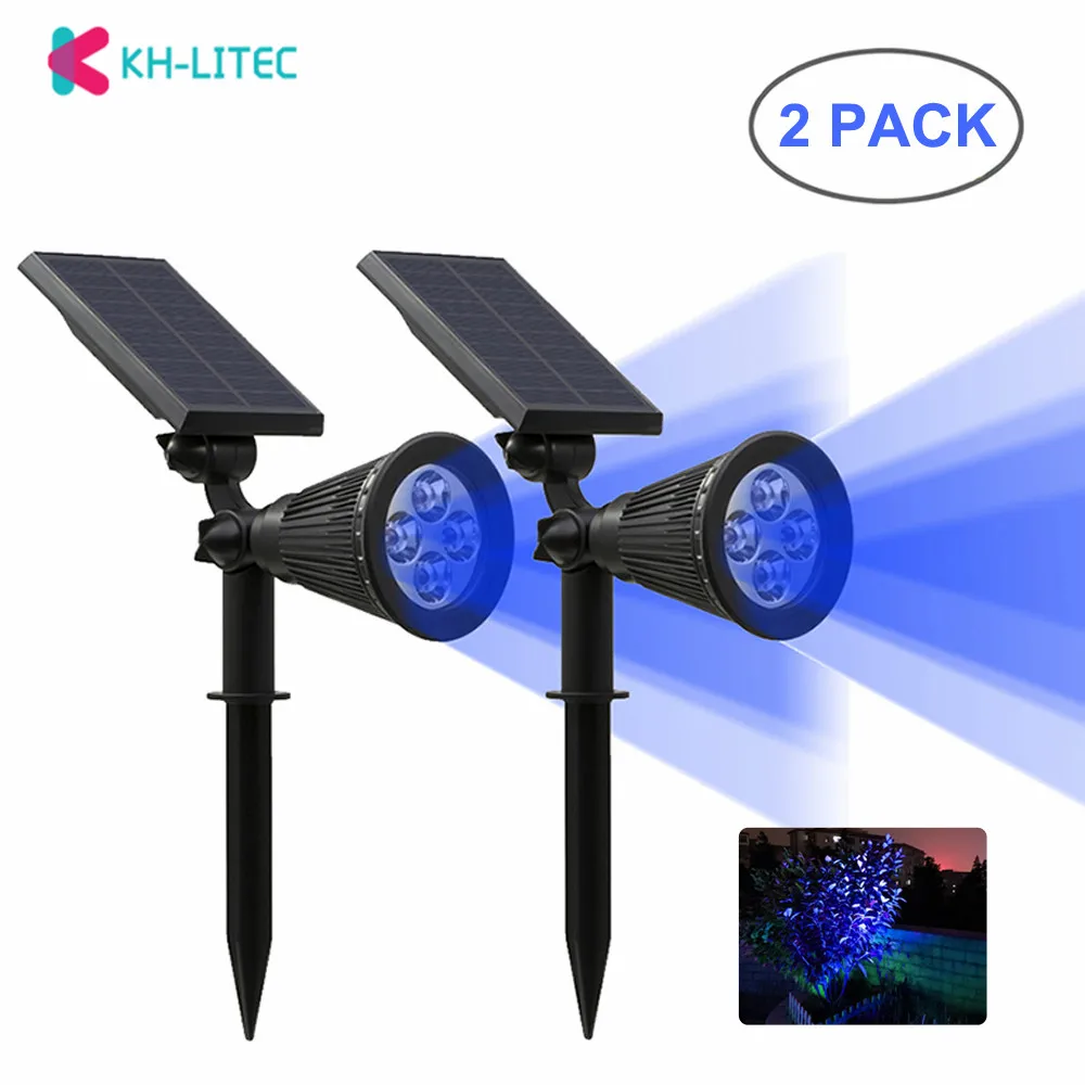 KHLITEC 2 Pack Solar Spotlights 4 LED Wall Landscape Solar Light Adjustable Waterproof Outdoor 2-in-1 Solar Spotlight for Garden