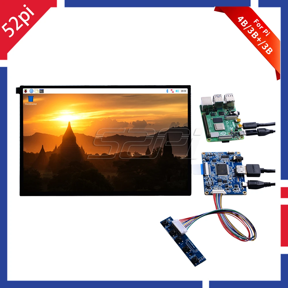 ЖК дисплей 52Pi 10 1 дюйма 1280*800 комплект сделай сам HDMI монитор TFT 5 в а для Raspberry Pi 4 B все