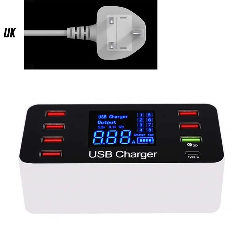 8 мульти-порт USB настенное зарядное устройство быстрый ЖК светодиодный дисплей адаптер настольная док-станция - Стандарт розетки: Великобритания