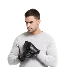 Мужские перчатки из искусственной кожи с сенсорным экраном, перчатки для вождения, черные зимние теплые перчатки