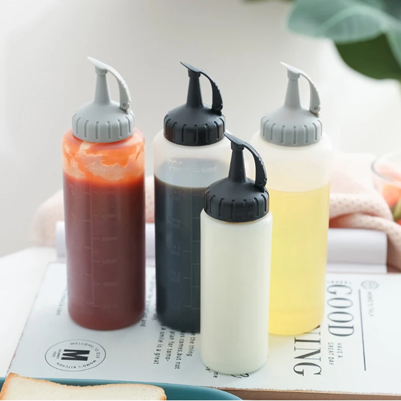 Squeeze Type Transparent Oil Can Seasoning Salad Dressing Bottle Kitchen Household Goods Large Capacity 350ml Squeeze Oil Bottle