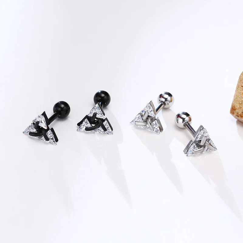 Men Stud Earring Triangle Pierced Crystal Zircon Stud Earrings Stainless Steel Tiny Minimalist Studs for Mens Women Jewelry stud earrings
