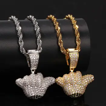 

New Hip Hop 666 Gesture Pendant Necklace Men's Trendy Jewelry Shaka Hand Sign