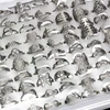 50Pcs/lot Mix Random Style Laser Cut Pattern Golden Color Stainless Steel Rings Women Party Ring 5