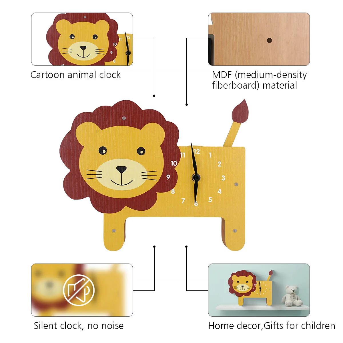 Cartoon Lion Swinging Wall Clock Decor