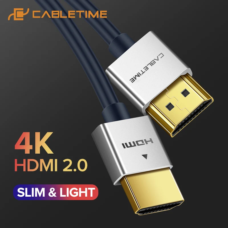 

CABLETIME New HDMI Cable M/M Zinc Alloy HDMI to HDMI 2k*4k 2.0 Slim HDMI Cable for TV Laptop Projector PS3 PS4 Cable C124