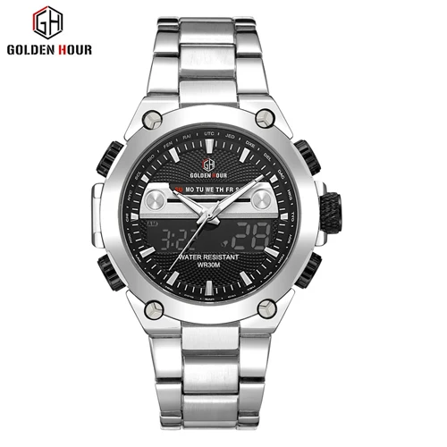 Reloj Hombre GOLDENHOUR, люксовый бренд, мужские часы с автоматическим будильником, дисплей недели, мужские часы,, аналоговые, модные, повседневные, мужские часы - Цвет: S B