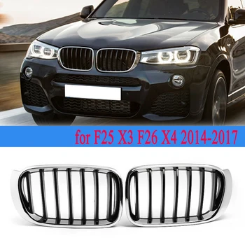

Chrome Front Bumper Dual Line Kidney Grill Grille For-BMW X3 F25 /X4 F26 2014 2015 2016 2017