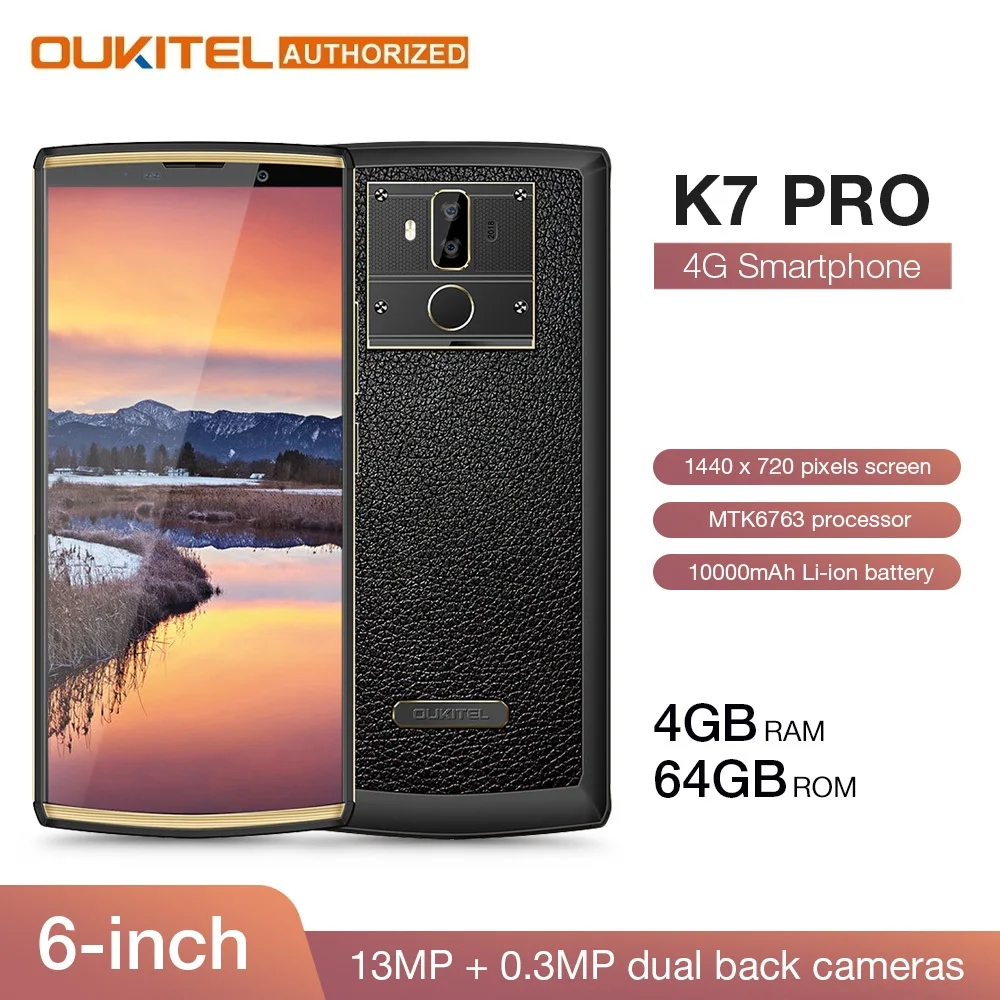 OUKITEL K7 Pro 4G ram 64G rom смартфон Android 9,0 MT6763 Восьмиядерный 6,0 "FHD + 18:9 10000mAh отпечаток пальца 9 V/2A мобильный телефон