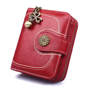 

Women's Wallet brand wallet 2020 Waxed Leather Women Zipper&Button Purse Tassels Card Holder Coin Pocket wallet portfel damski