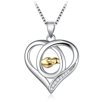 

925 Sterling Silver AAA Zircon Love Heart Charm Necklace Hand In Hand Love MOM Chain Gift for Mother's Day Love Jewelry