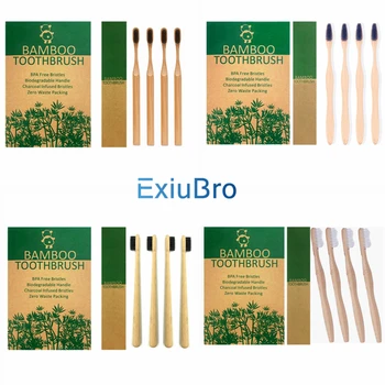 

Pack of 4 Natural Biodegradable Bamboo Toothbrush Organic Eco Friendly Bamboo Teeth Brush Vegan Compostable Wooden Bambu Bristle