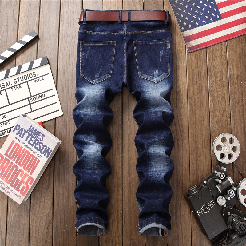 Male hole badge embroidery style denim trousers pants Fashion New Men's Casual Slim Patch Jeans Dropshipping