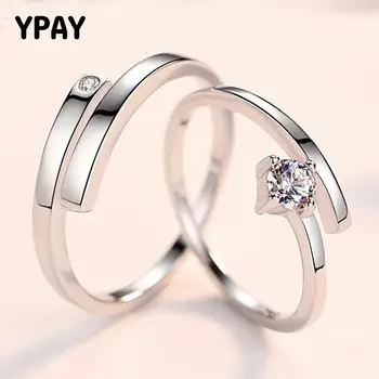 

YPAY 100% Real 925 Sterling Silver Open Rings for Women Men Korea Wedding Engagement Couple Ring Bague Fine Jewelry Gift YMR937